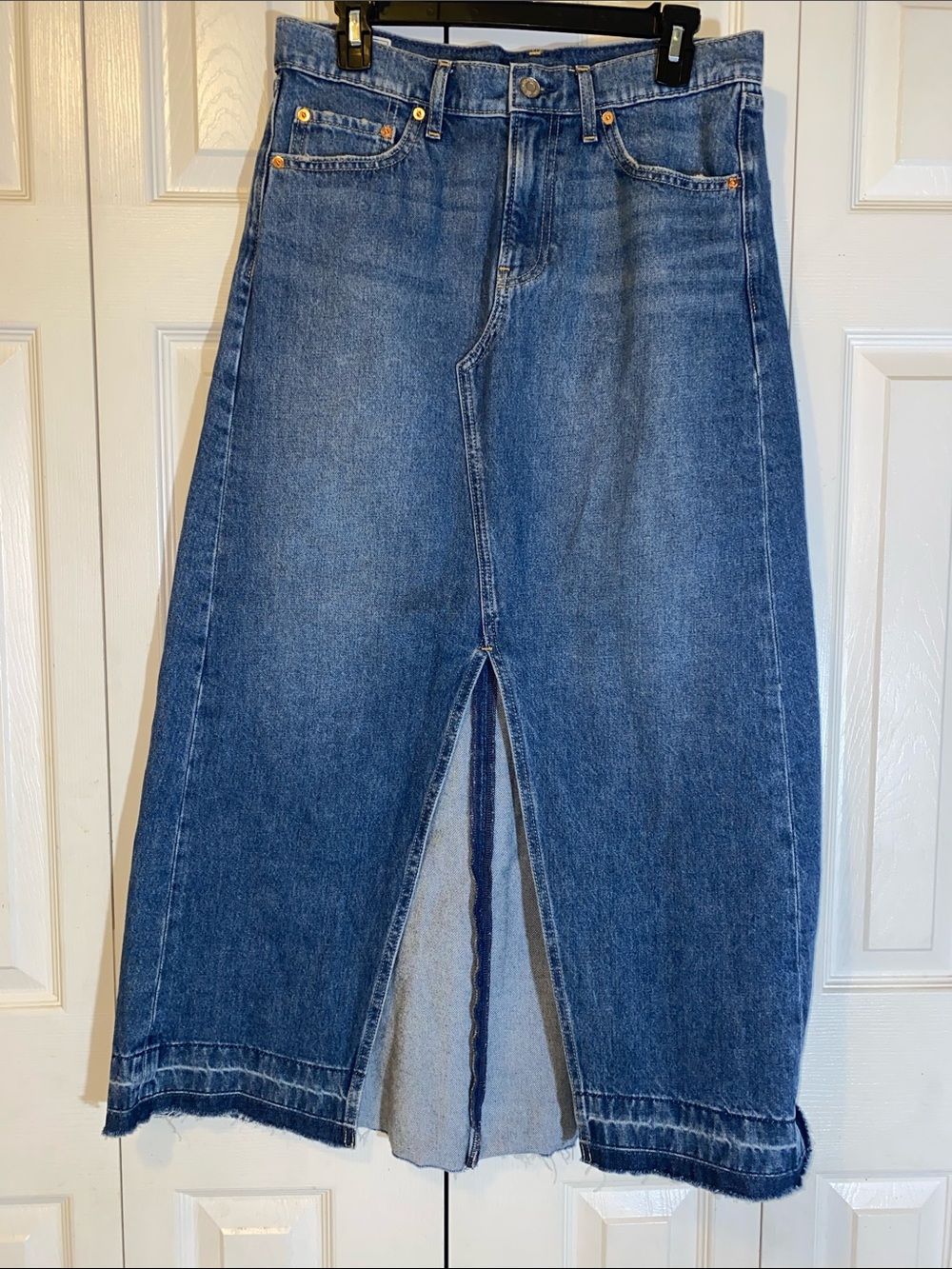 Gap Women’s  Denim Maxi Skirt with Front Slit- 100% Cotton